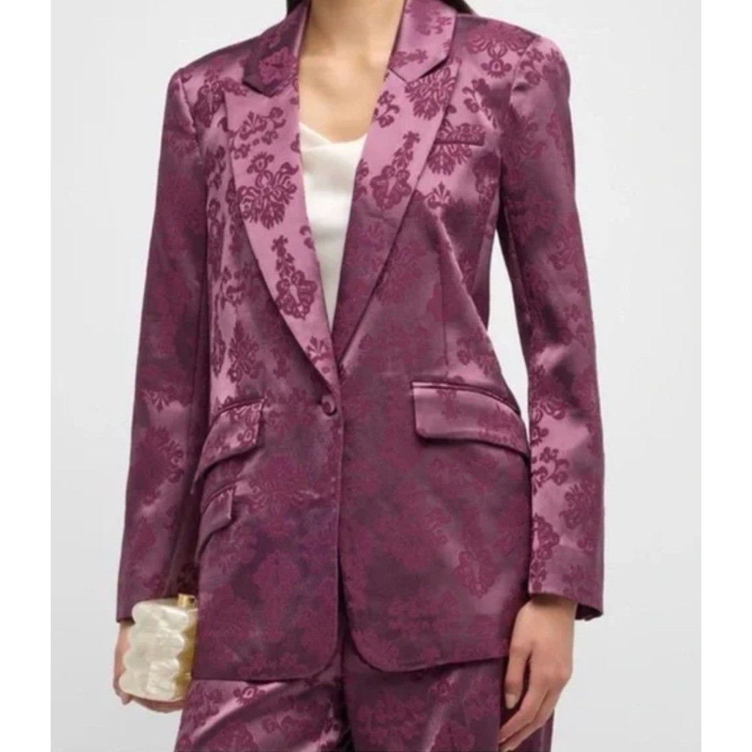Cinq Sept Faye Floral Jacquard Blazer Dark Fig Print Jacket Women’s Size 4 New
